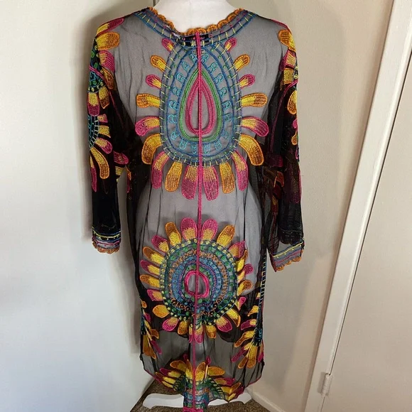 RACHEL Rachel Roy Colorful Sheer Kimono Swim Cover Up One Size Beach - Picture 8 of 10